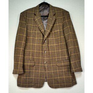 Ethomas Men's Custom Tailored Blazer Blend Size 42/43 Brown Plaid  Wool Cashmere
